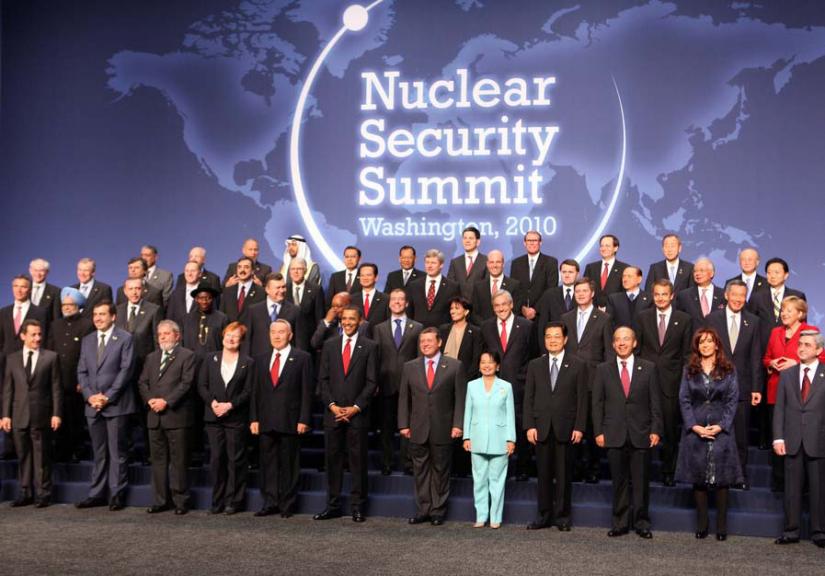 Barack Obama stands with other world leaders at the Nuclear Security Summit in Washington, D.C.