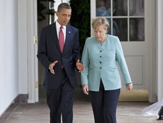 Angela Merkel with Barack Obama on a visit to the White House