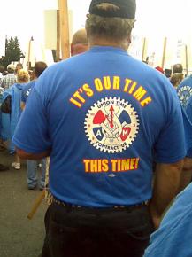 Some 2,000 Boeing workers and their supporters rallied in the pouring rain for a decent contract