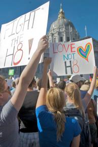 Large crowds gathered outside San Francisco's Civic Center to protest the passage of Proposition 8
