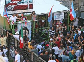 Carols Alberto Torres is welcomed by supporters in Chicago's Humboldt Park after his release from 30 years of prison