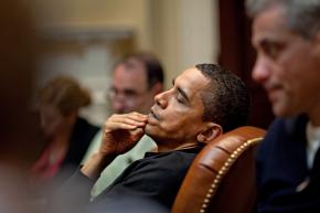 President Obama during a meeting with Cabinet members