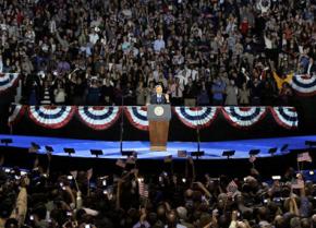 Barack Obama speaks at his Election Night victory rally