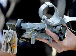 One of GM's defective ignition mechanisms on display