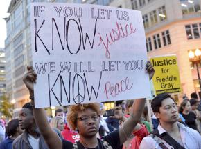 Protesters in Washington, D.C., demonstrate their solidarity with Baltimore